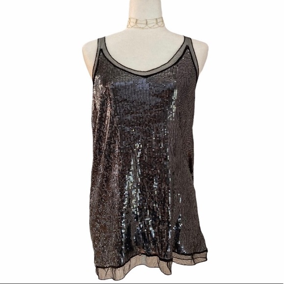 White + Warren Sequin Mesh Scoop Neck Tank - Picture 1 of 9